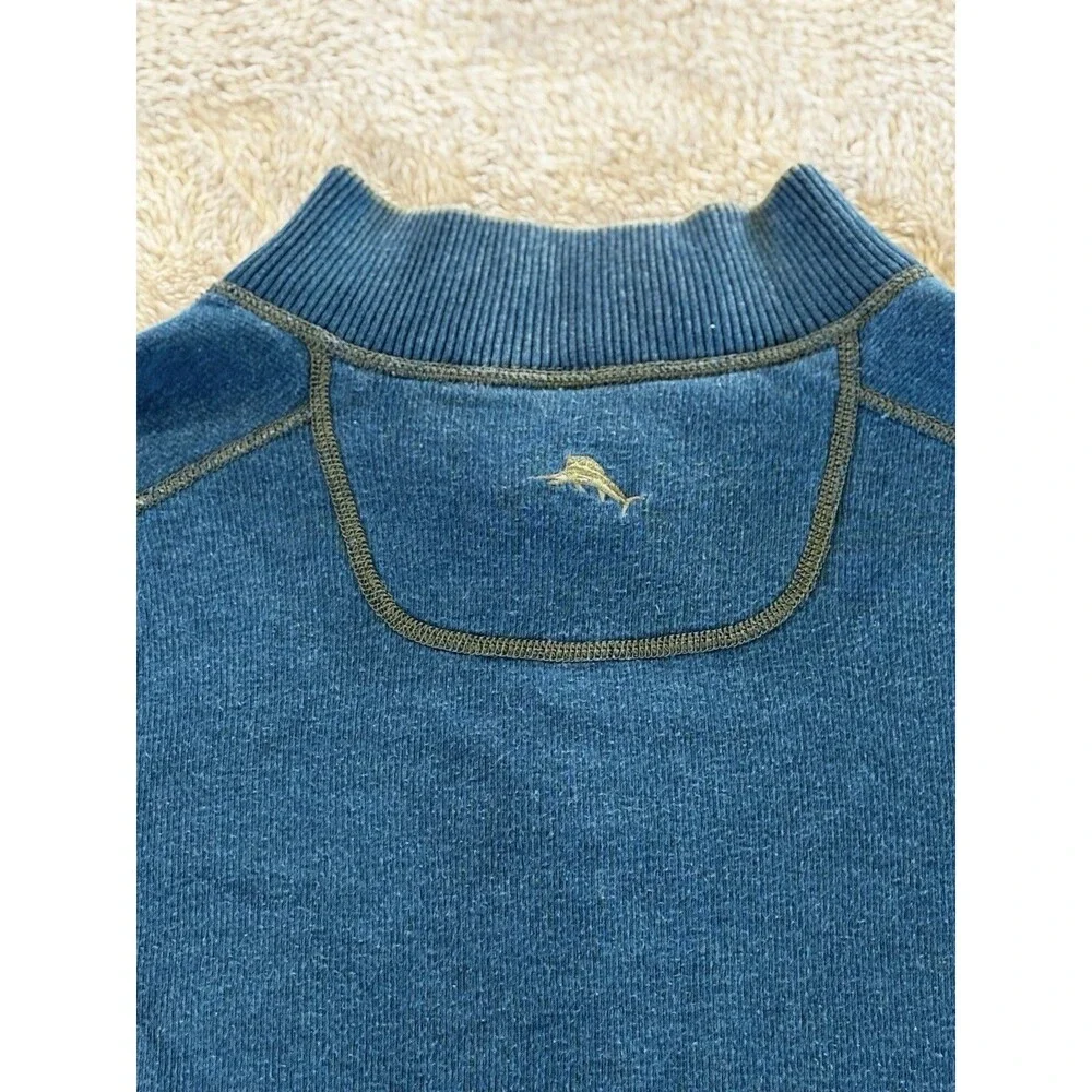 Tommy Bahama Pullover Sweater Mens L Blue Sage Reversible Quarter Zip Mock Neck